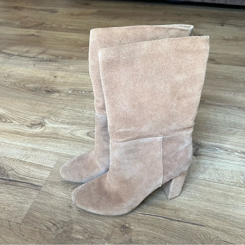 CL by Chinese Laundry Taupe Suede Mid-Calf Block Heel Boots
